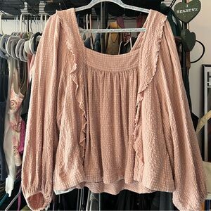 Free People Blush Ruffled Blouse